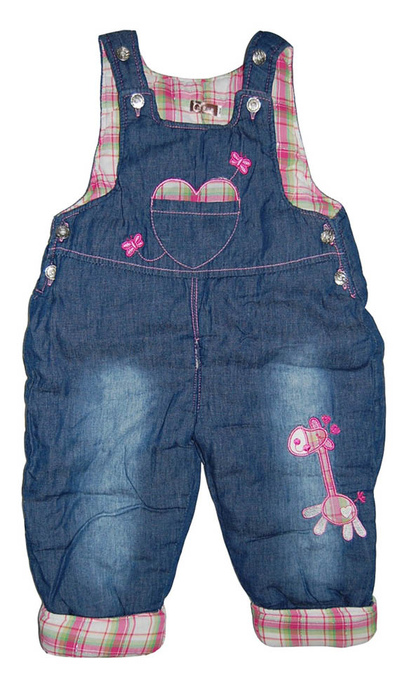 嬰比迪愛心桃牛仔棉背帶褲