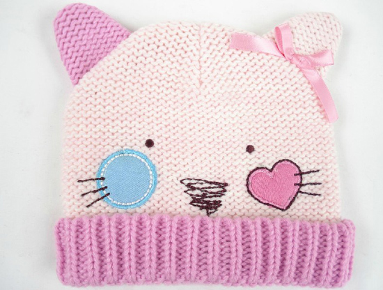 幼之戀可愛(ài)卡通繡花帽淺粉