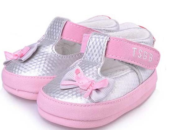 天使之嬰格子PU幼兒學(xué)步鞋粉色
