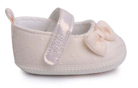 天使之嬰提花布幼兒學(xué)步鞋粉黃