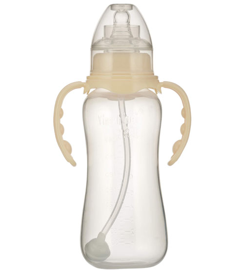 嬰之美標(biāo)口雙耳自動(dòng)圓弧PP奶瓶240ML乳白色