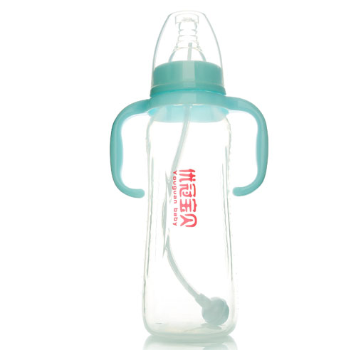 優(yōu)冠寶貝標(biāo)口帶柄自動PP奶瓶300ml藍(lán)色
