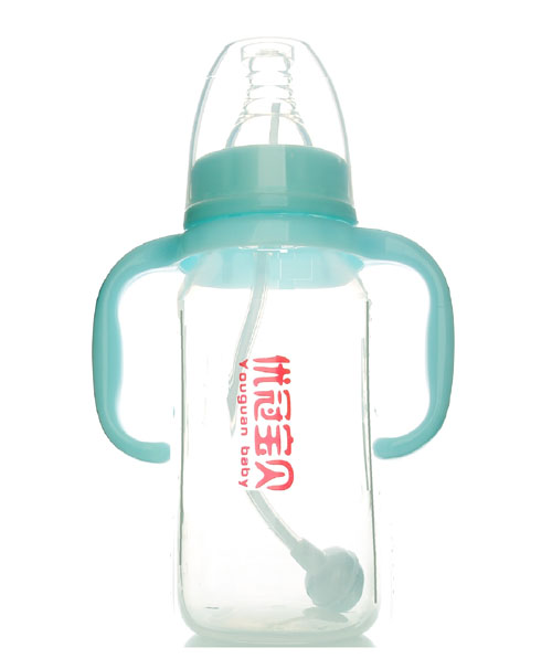 優(yōu)冠寶貝帶柄PP奶瓶180ml藍(lán)色