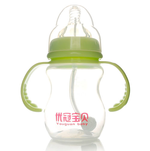 優(yōu)冠寶貝寬口帶柄自動PP奶瓶210ml綠色