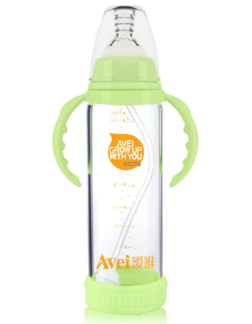 噯唯標(biāo)準(zhǔn)口徑帶柄自動(dòng)高硼硅玻璃奶瓶(250ml)(帶安全硅膠套)