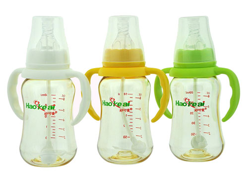 好可愛標(biāo)口自動(dòng)吸管弧形奶瓶180ml