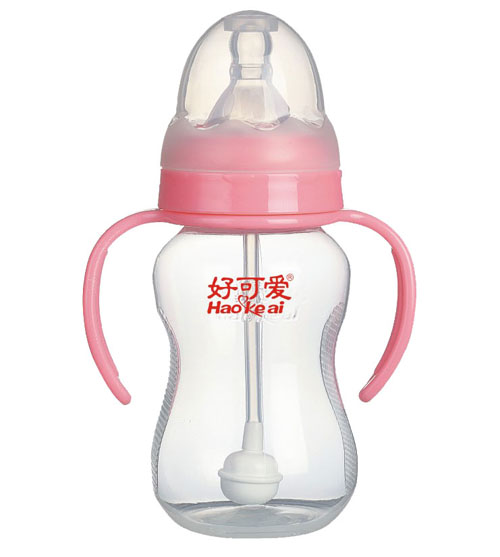 好可愛標(biāo)口自動吸管手柄弧形奶瓶180ml