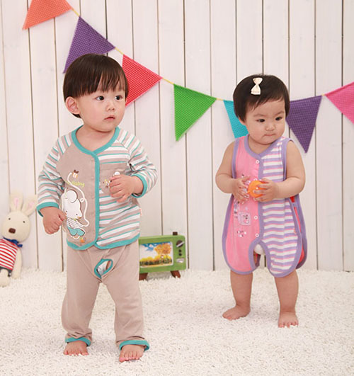 棉果果氨棉汗布條紋連體衣