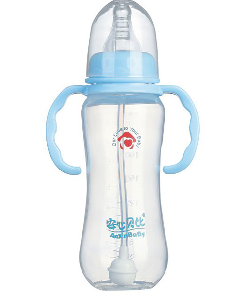 安心貝比雙柄標(biāo)口自動(dòng)吸管葫蘆PP奶瓶240ml