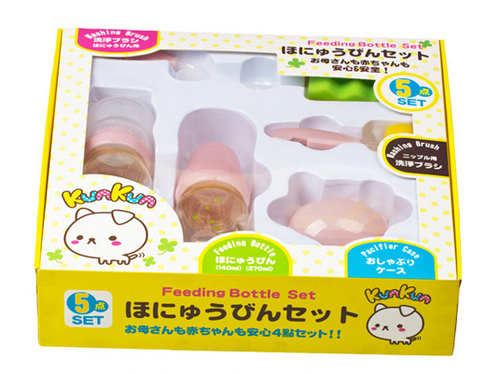 KUNKUN粉紅色PES奶瓶五件裝禮盒