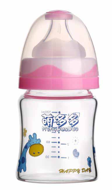 萌多多寬口直身晶鉆玻璃120ml雙色紅白自動(dòng)奶瓶