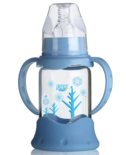 貝嬰奇120m防爆感溫標(biāo)口晶鉆玻璃奶瓶藍色