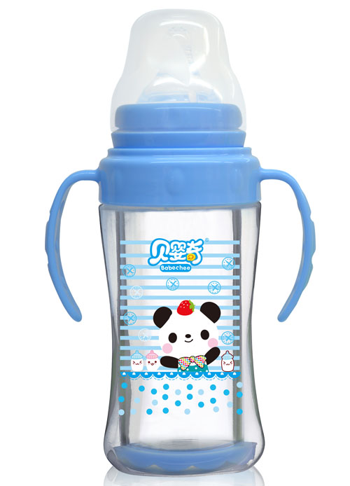 貝嬰奇240ml寬口雙層玻璃奶瓶藍色