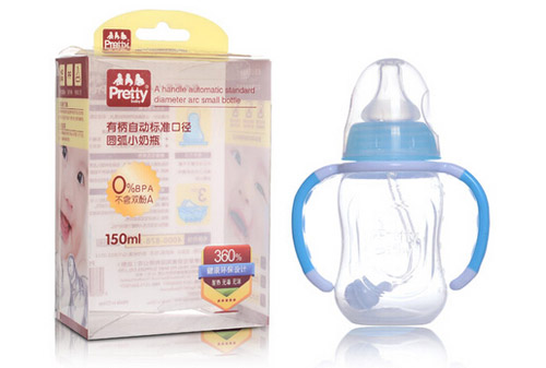 prettybaby有柄自動標(biāo)準(zhǔn)口徑圓弧小奶瓶150ML