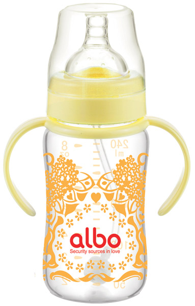 愛樂寶240ml自動晶鉆玻璃奶瓶黃