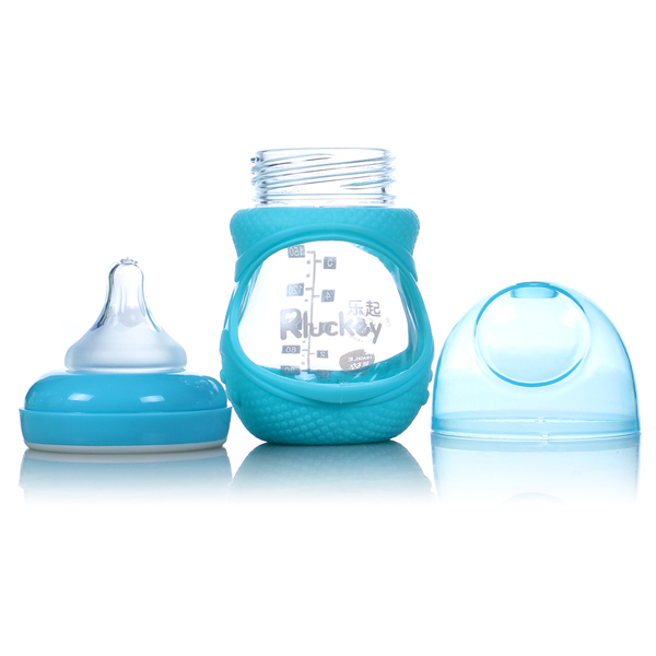 樂起防摔玻璃奶瓶藍色