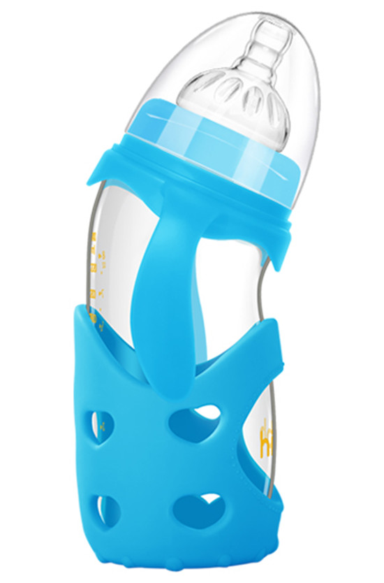浩一貝貝新生兒彎頭寬口防脹氣奶瓶藍色雙柄240ml