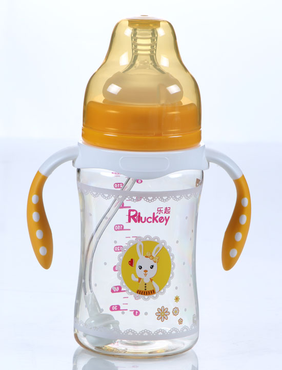 樂(lè)起PPSU帶柄透明防摔寬口徑奶瓶