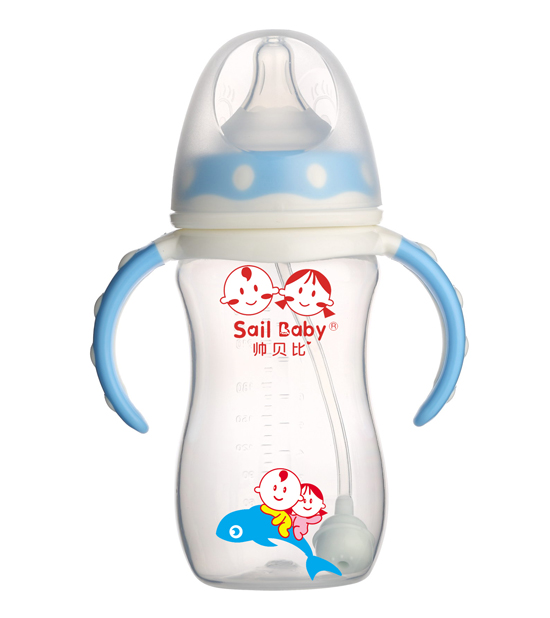 帥貝比PPSU自動(dòng)有柄奶瓶藍(lán)色