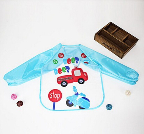 嬰兒EVA免洗吃飯衣圍兜圍嘴長(zhǎng)袖藍(lán)汽車