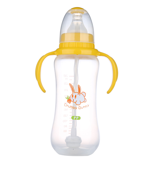 丘比兔PP標(biāo)準(zhǔn)口徑葫蘆型自動把手奶瓶240ML黃色