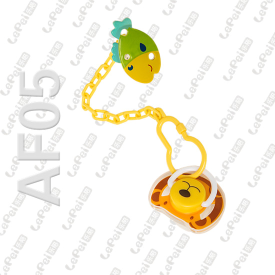 樂陪可愛動物帶鏈安撫奶嘴黃色