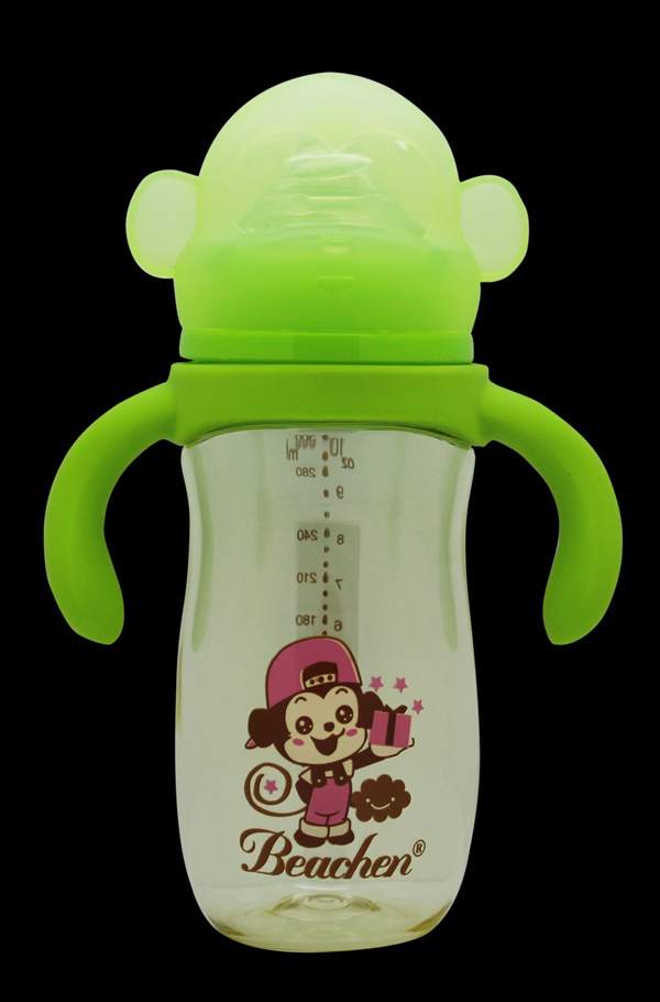 貝臣300ml寬口企鵝PPSU帶手柄自動吸奶瓶
