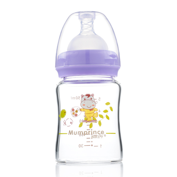 媽咪王子晶鉆玻璃寬口奶瓶150ML紫色