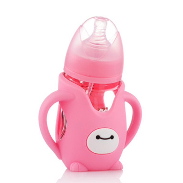 媽咪王子防摔寬口晶媽咪王子鉆玻璃自動吸240ml企鵝 奶瓶 粉色