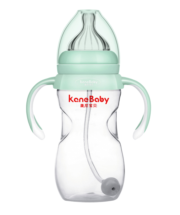 康尼寶貝寬口收腰形雙色手柄帶吸管PP奶瓶300ml.jpg