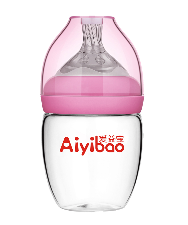 愛益寶寬口新款蛋形玻璃奶瓶180ml 粉色