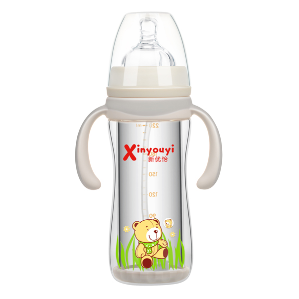 新優(yōu)怡雙層防爆玻璃奶瓶220ml 灰色