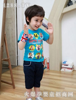 豬豬俠藍色卡通圓領(lǐng)上衣