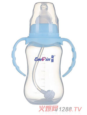 皇嬰標(biāo)口PP圓弧自動小奶瓶180ml藍色