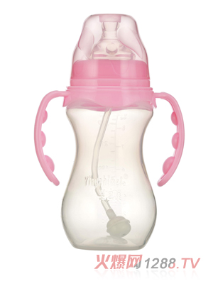 嬰之美寬口雙耳自動葫蘆PP奶瓶270ML粉色