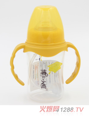 博士小帽PP有柄自然親子寬口自動奶瓶180ml黃色