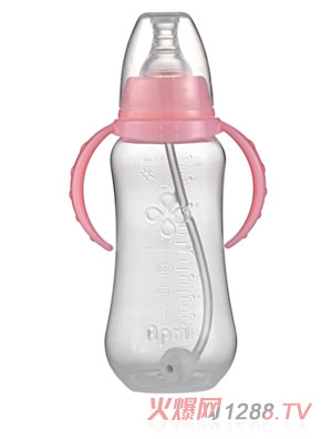愛普麗標口弧形PP奶瓶280ml粉色