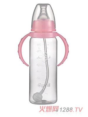 愛普麗標口直身PP奶瓶240ml粉色