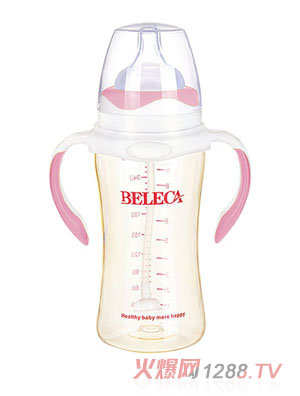 貝樂嘉粉色標(biāo)口嬰兒雙柄PP奶瓶