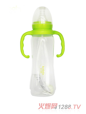 安心寶寶270ml標(biāo)口方圓適指形雙耳自動(dòng)PP奶瓶綠色帶蓋