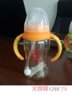 明冠270ML雙色手柄PPSU寬口奶瓶