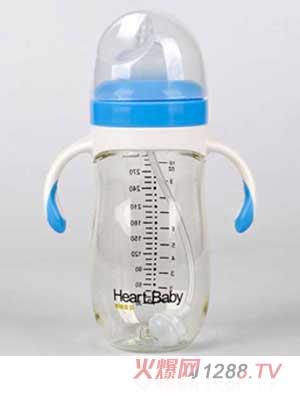 亨特貝貝寬口PPSU300ml藍色奶瓶帶手柄