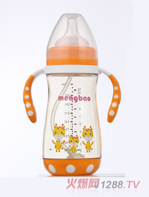 盟寶防摔底座PPSU奶瓶-橙色300ml