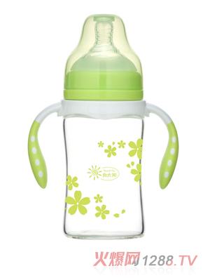 向太陽(yáng)奶瓶雙手柄花瓣圖案綠色