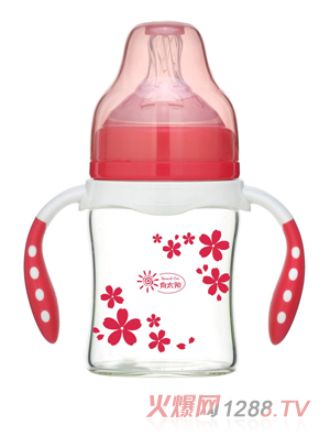 向太陽(yáng)奶瓶雙手柄花瓣圖案紅色