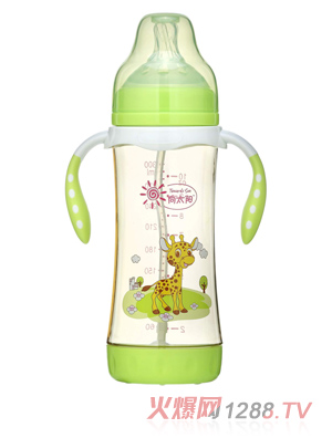 向太陽(yáng)奶瓶雙手柄小鹿圖案帶刻度綠色