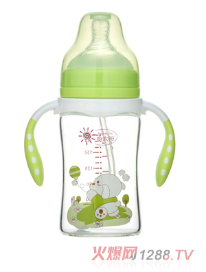 向太陽(yáng)奶瓶雙手柄小熊圖案綠色