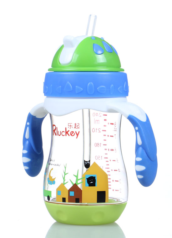 樂起PPSU歪嘴帶吸管水壺240ml藍色