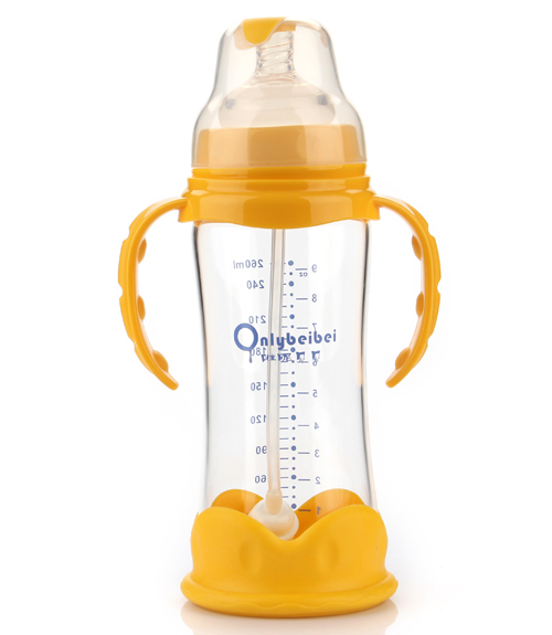 唯昵寬口標(biāo)口防摔玻璃奶瓶260ml黃色